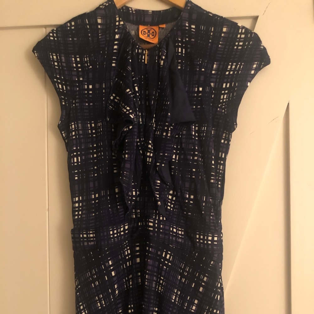 Tory Burch navy blue plaid dress.